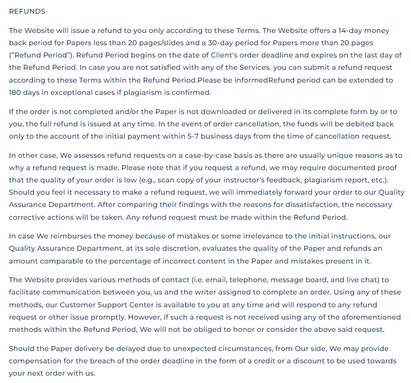 PapersLead refund policy